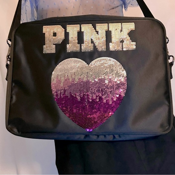 PINK Y2K Laptop Bag Sequin Heart - Picture 1 of 6